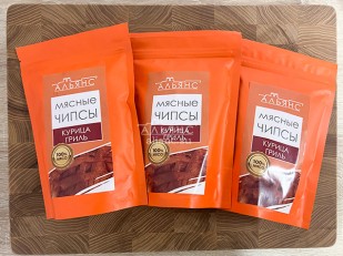 Картофель «Бруто» со вкусом сметаны и зелени 70 гр.: Мясо (АЛЬЯНС) вяленое курица 